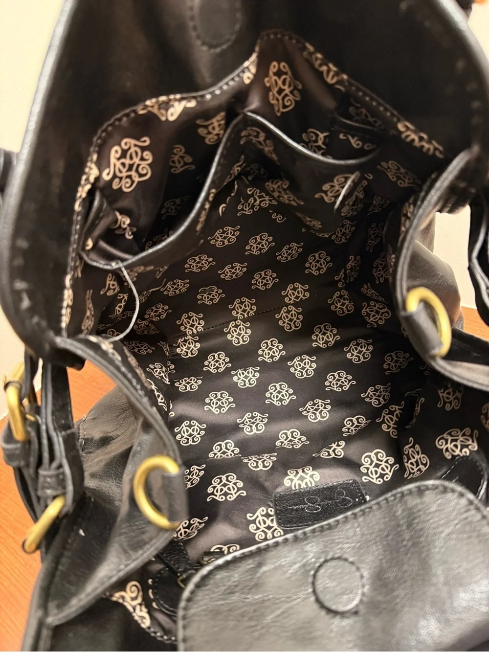 Jessica Simpson Black Satchel Gold Hardware Faux Leather EUC
